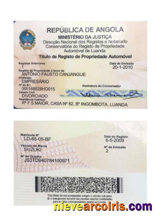 Angola vehicle registration card version 2